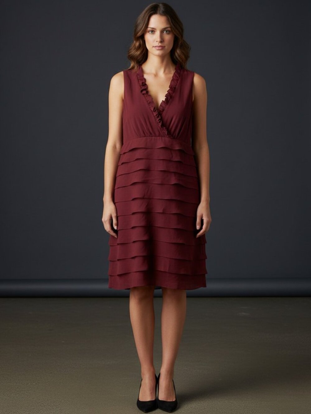 Jessica Red Ruffled Tiered Sleeveless Dress - Picture 1 of 9